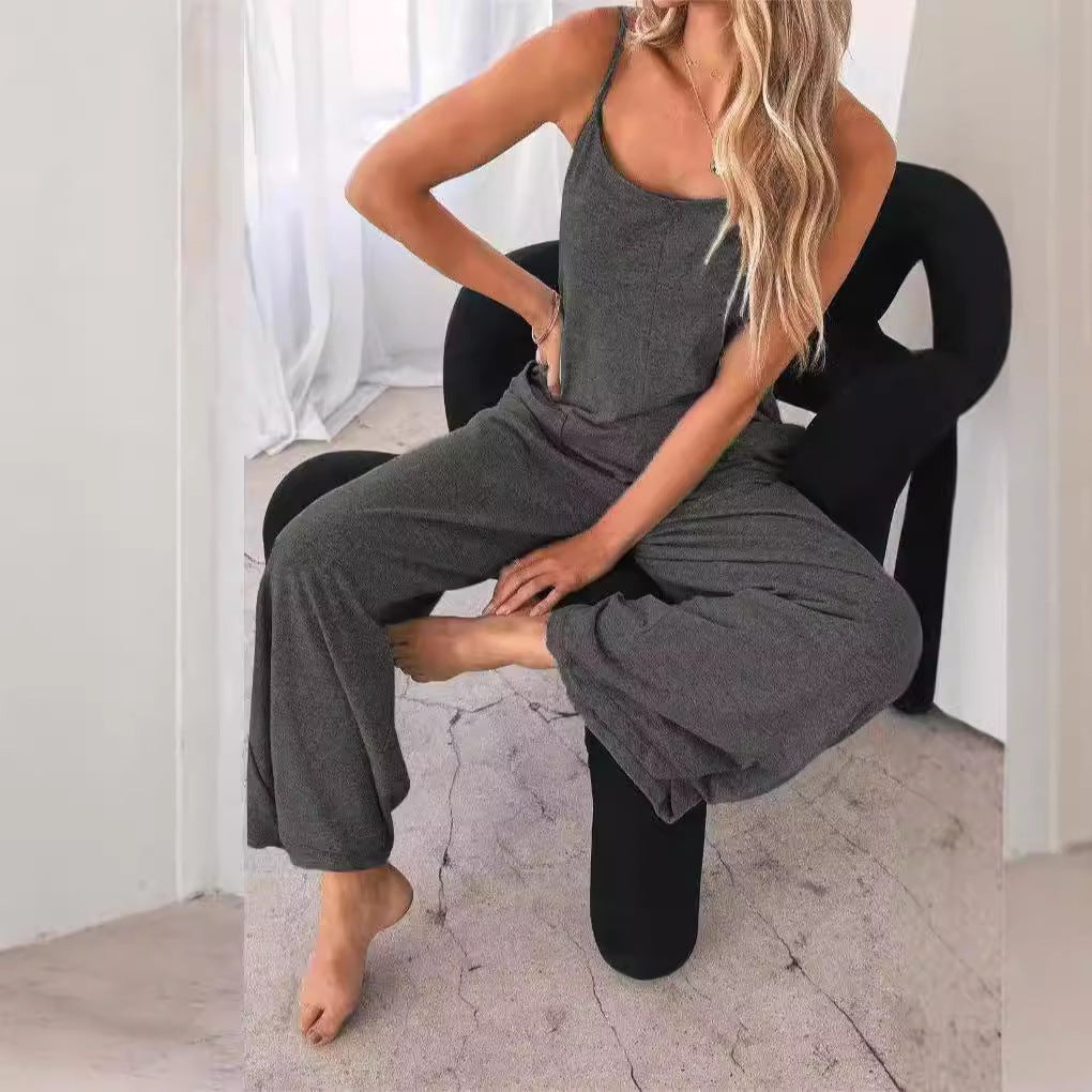 Damen Lässiger Jumpsuit mit weit geschnittenem Bein und praktischen Taschen R&B