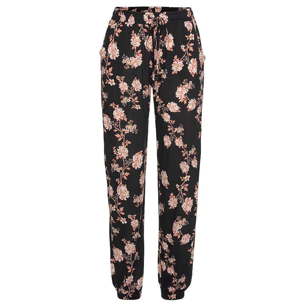 Damen elegante Freizeit-Hose mit floralem Muster und elastischem Bund R&B