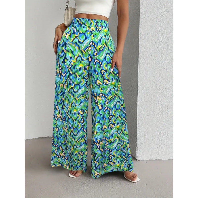 Damen Weite Palazzo-Hosen mit farbenfrohem Muster und hohem Taillenbund R&B