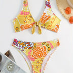 Damen Crop-Bikini mit floralem Knötchen-Design R&B