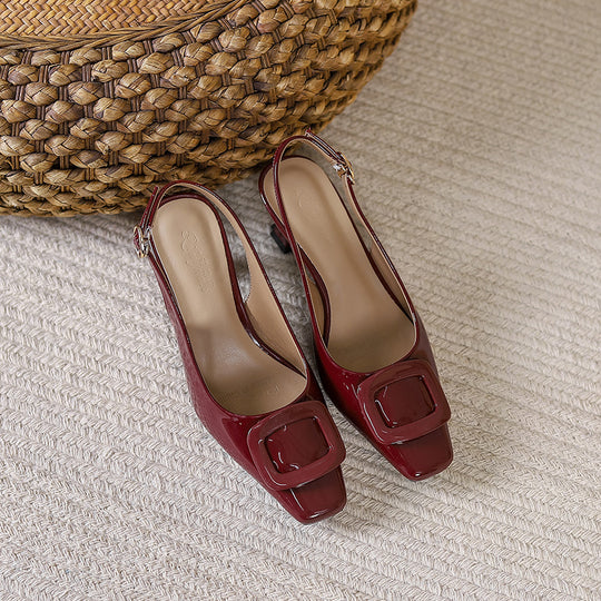 Damen Slingback-Pumps mit quadratischer Schuhspitze und modischem Riemendesign R&B