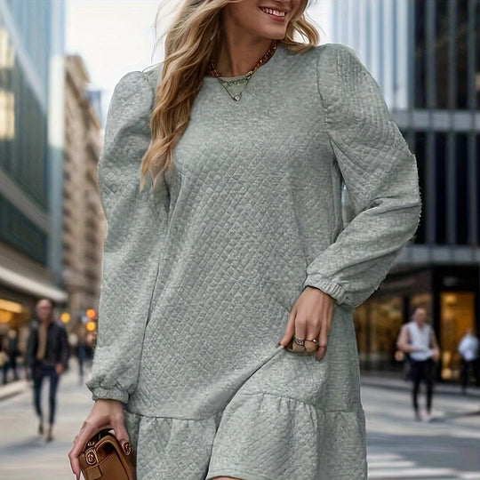 Damen lässiges Sweatkleid mit Puffärmeln und Volantdetails R&B