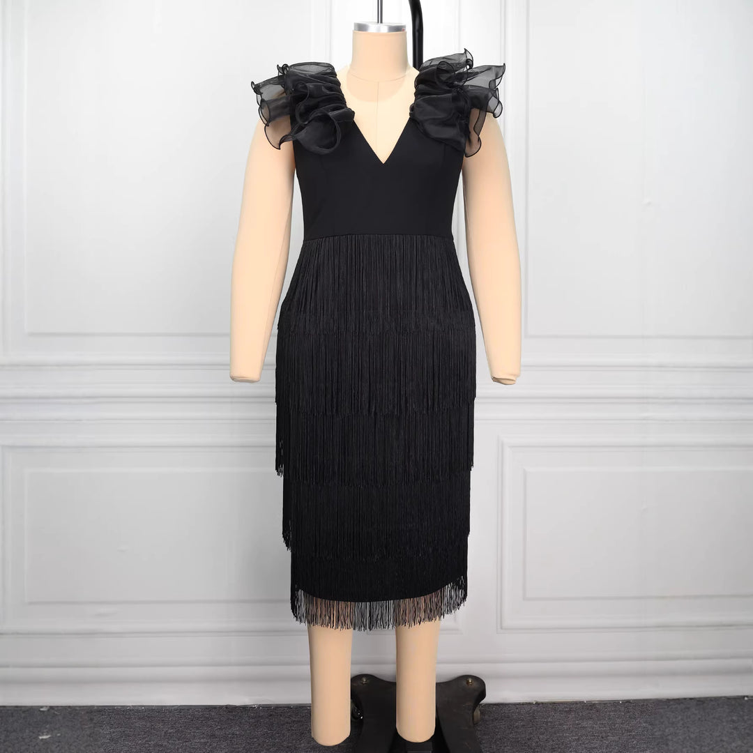 Damen figurbetontes Kleid mit Rüschendetails R&B