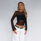 Damen Transparentes Langarmoberteil R&B