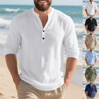 Herren Langarmshirt mit modischem Stehkragen und eleganten Knopfdetails R&B