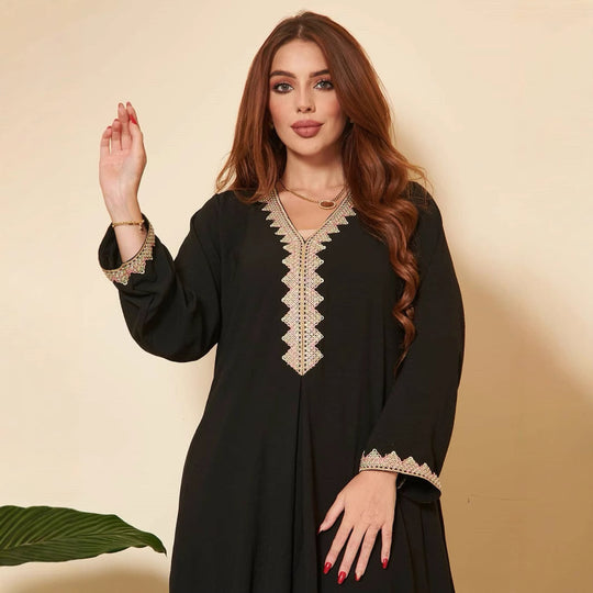 Damen Elegantes langes Kaftankleid mit detaillierter Bordüre R&B