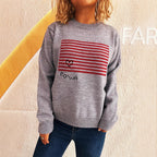 Damen lässiger Pullover mit gestreiftem Design und Herzapplikation R&B