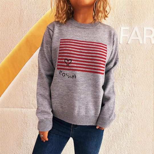 Damen lässiger Pullover mit gestreiftem Design und Herzapplikation R&B