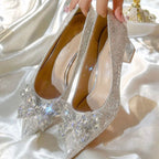 Damen spitze High Heels mit funkelndem Strass und großem Schleifenakzent R&B