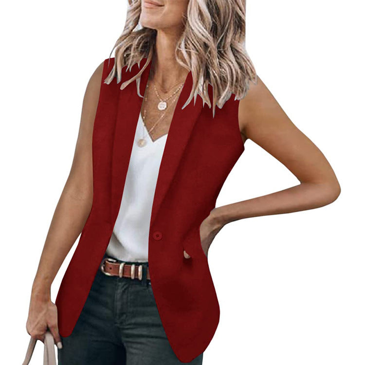Damen ärmelloser Blazer mit modernen Taschen R&B