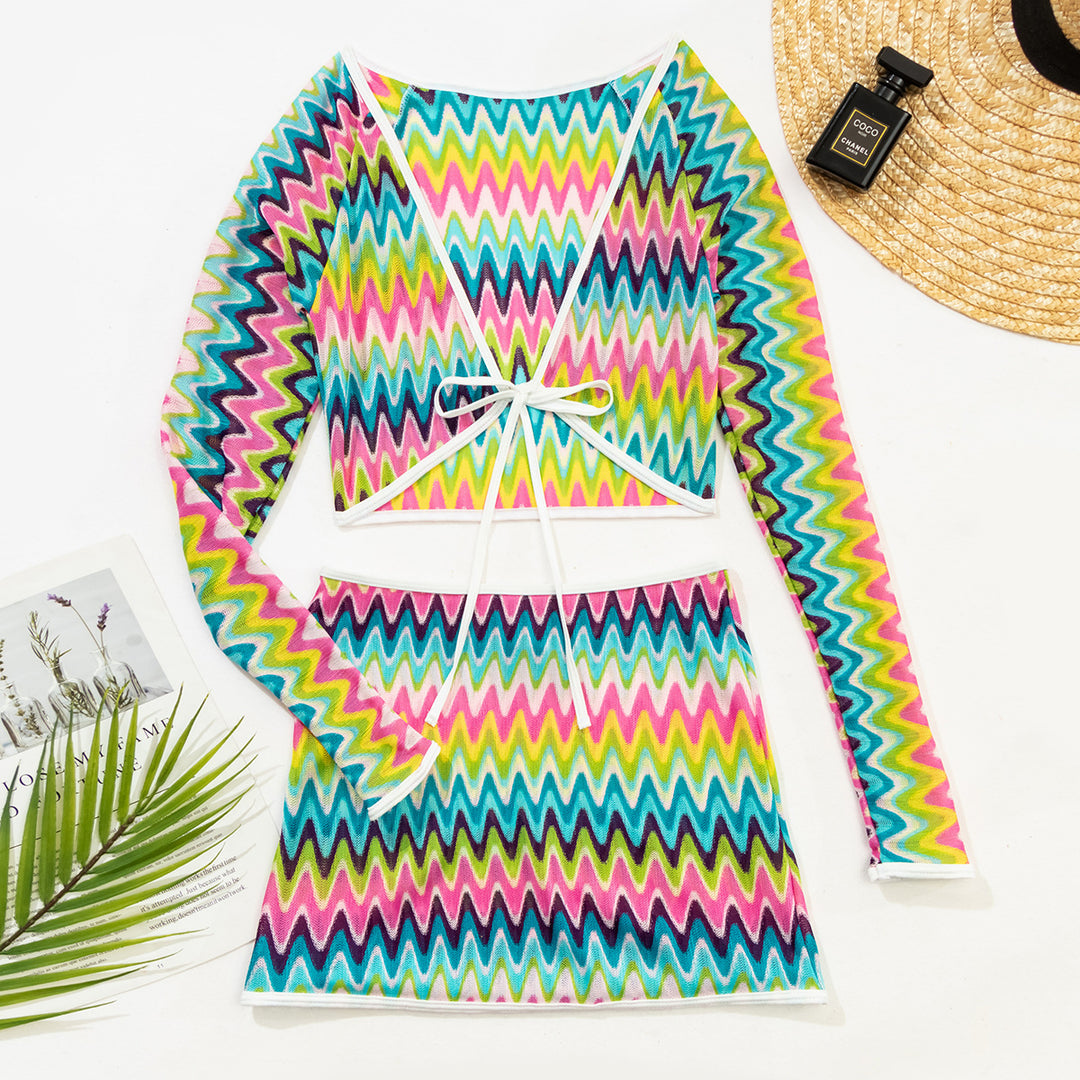 Damen Bunt gemustertes Crop-Top und Rock-Set R&B