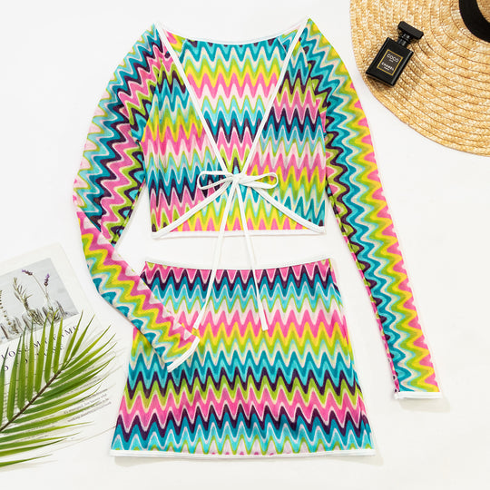 Damen Bunt gemustertes Crop-Top und Rock-Set R&B