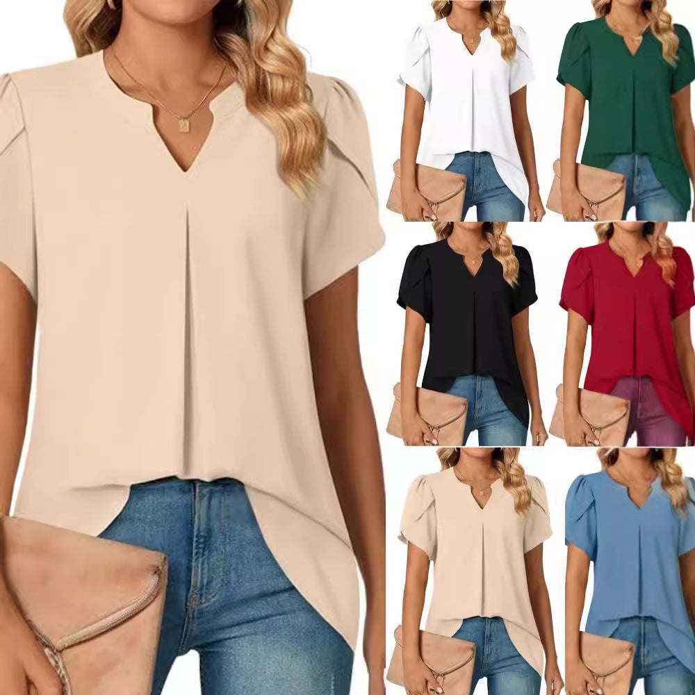 Damen Elegante Bluse mit V-Ausschnitt und Puffärmeln R&B