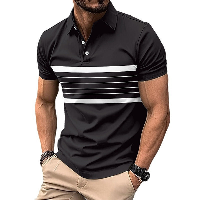Herren Polohemd mit sportlichem Streifenmuster und klassischem Kragen R&B