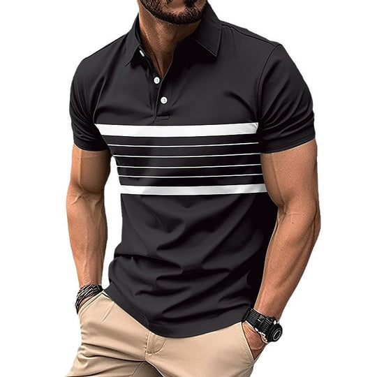 Herren Polohemd mit sportlichem Streifenmuster und klassischem Kragen R&B