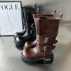 Damen Modische Biker-Stiefel mit robustem Profil und verstellbaren Schnallen R&B