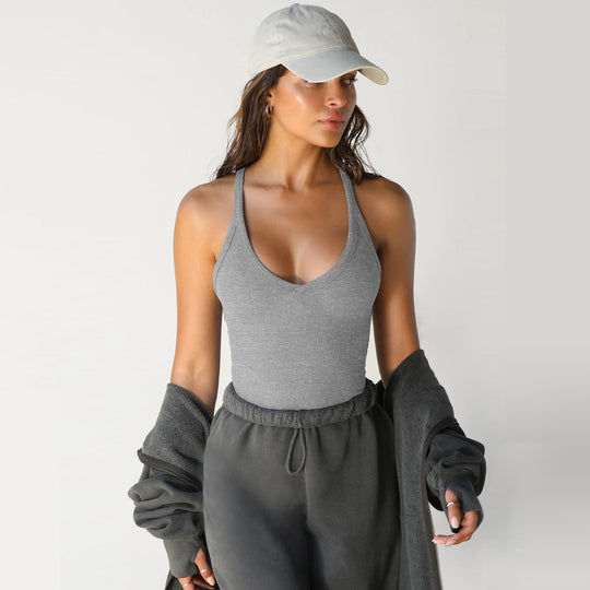 Damen Sportliches Tanktop mit V-Ausschnitt und figurbetonter Passform R&B