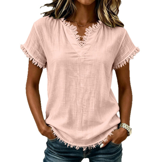 Damen Leichtes T-Shirt mit fransierten Akzenten R&B