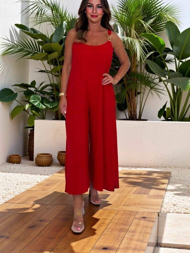Damen Jumpsuit mit weiten Beinen und eleganten Trägern R&B