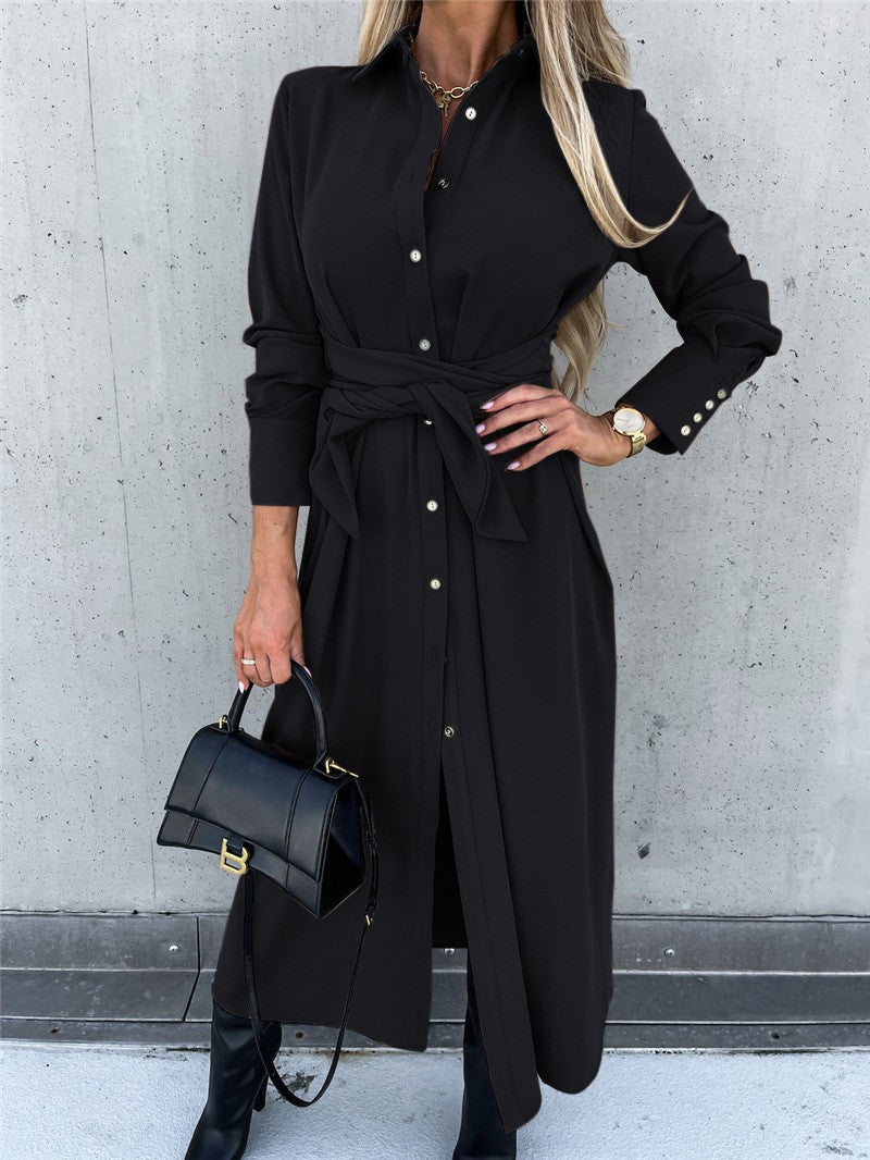 Damen Hemdkleid mit Wickelgürtel und Knopfleiste R&B