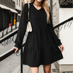 Damen Strickkleid mit V-Ausschnitt und voluminösem Rock R&B