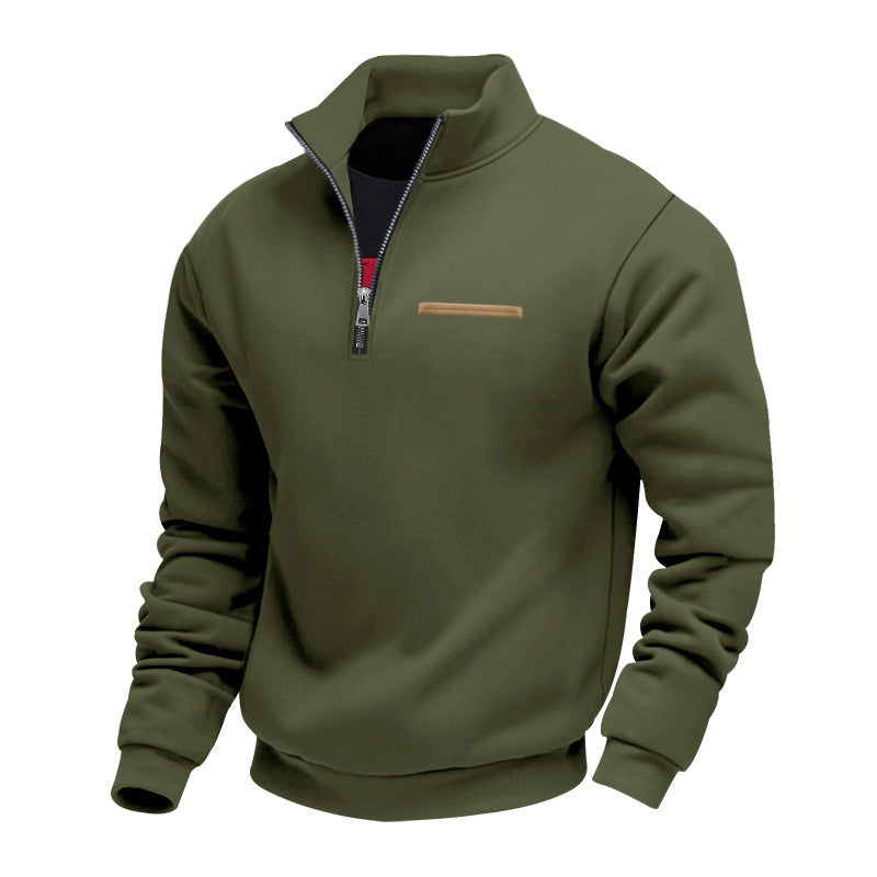 Herren nan wattierter Halbzip Sweatpullover mit Stehkragen und Brusttasche R&B