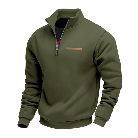 Herren nan wattierter Halbzip Sweatpullover mit Stehkragen und Brusttasche R&B