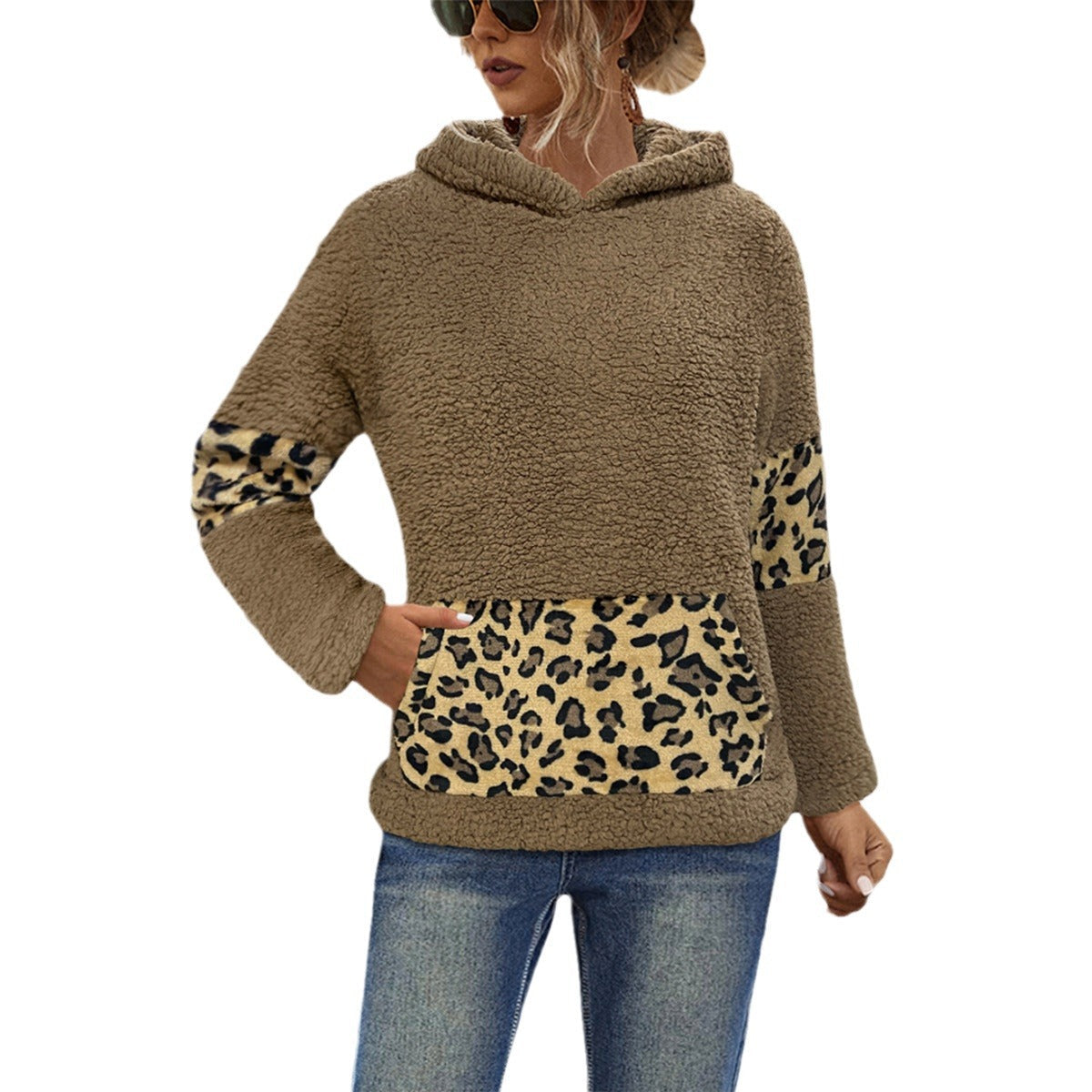 Damen Kuschel-Hoodie mit tierischem Muster und praktischen Seitentaschen R&B