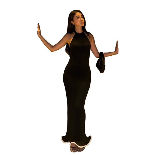 Damen figurbetontes Maxikleid mit asymmetrischem Ausschnitt und elegantem Schlitz R&B