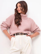 Damen Strickpullover mit hohem Kragen und strukturierter Maschenoberfläche R&B
