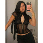 Damen Transparente Bluse mit Chiffon-BindR&Band R&B