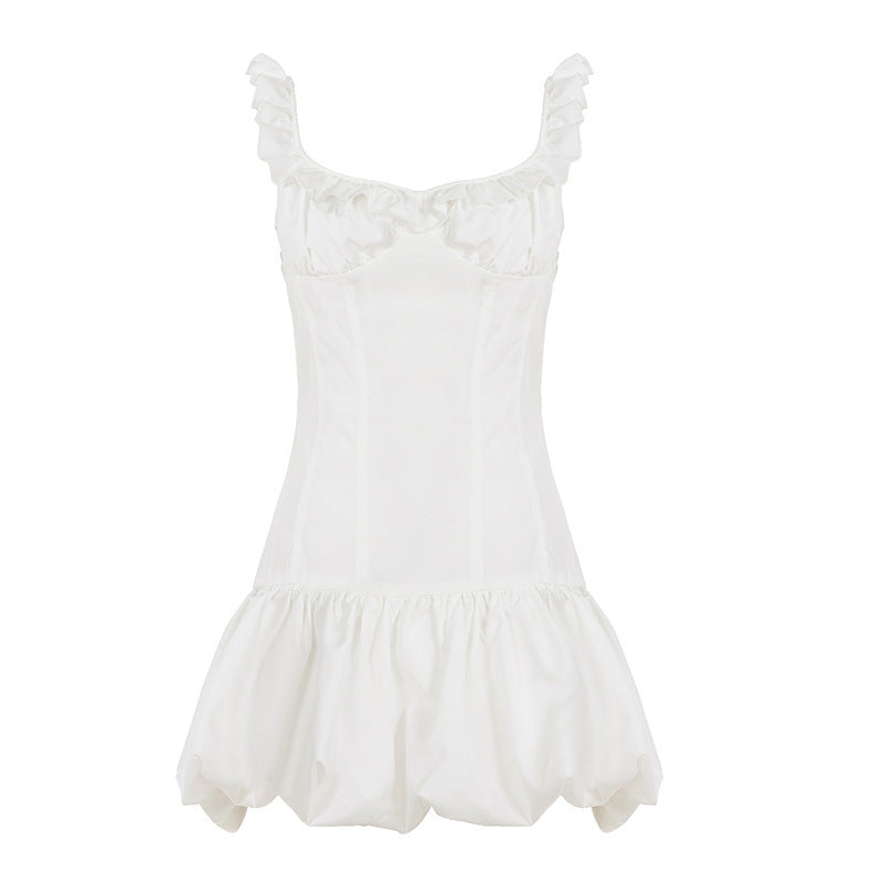 Damen verspieltes Babydoll-Kleid mit Rüschendetails und schwingendem Saum R&B