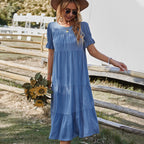 Damen Midikleid mit Rüschendetails und fließendem Schnitt R&B