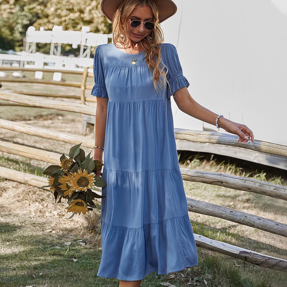 Damen Midikleid mit Rüschendetails und fließendem Schnitt R&B