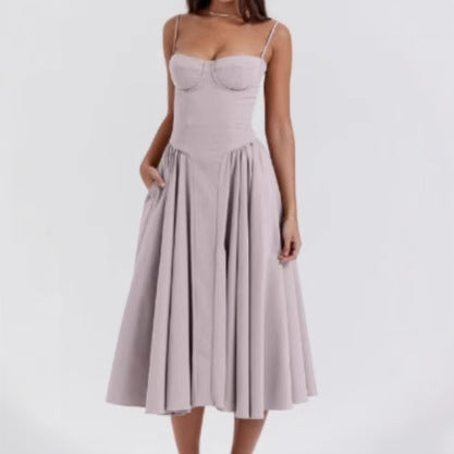 Damen Midikleid mit trägerlosem Design und voluminösem Faltenrock R&B
