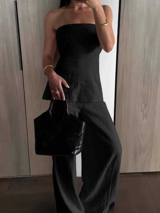 Damen Cropped Oberteil und weite Hose Set R&B