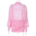 Damen Transparente Bluse mit Drapierungen R&B