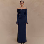 Damen elegantes Maxikleid mit off-shoulder Design und Wickeldetails