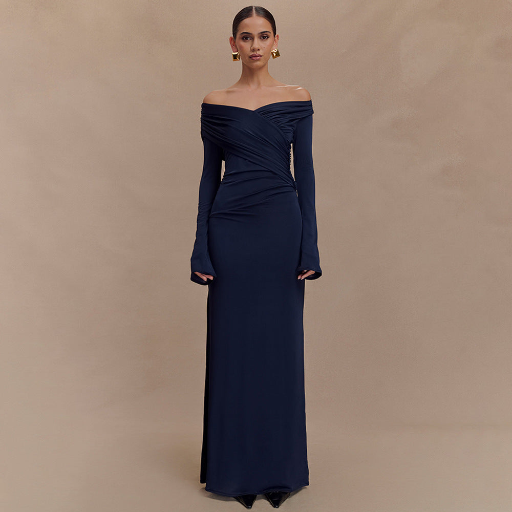 Damen elegantes Maxikleid mit off-shoulder Design und Wickeldetails