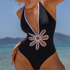 Damen Einteiliger Badeanzug mit tiefem V-Ausschnitt und blütenförmigem Cut-Out R&B