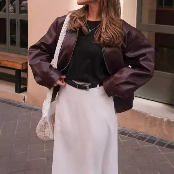 Damen Kunstlederjacke im sportlichen Schnitt mit zwei praktischen Taschen R&B