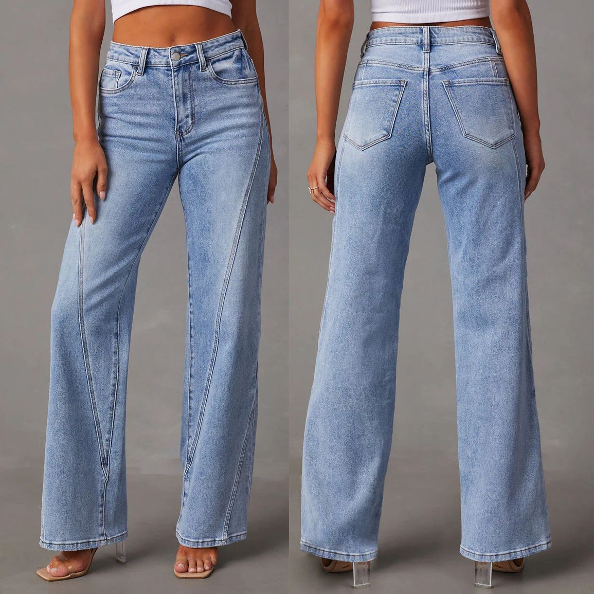 Damen Hochtaillierte Flared Jeans R&B
