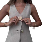 Damen elegantes Hosenanzug-Set mit tailliertem Blazer und weit geschnittenen Hosen R&B