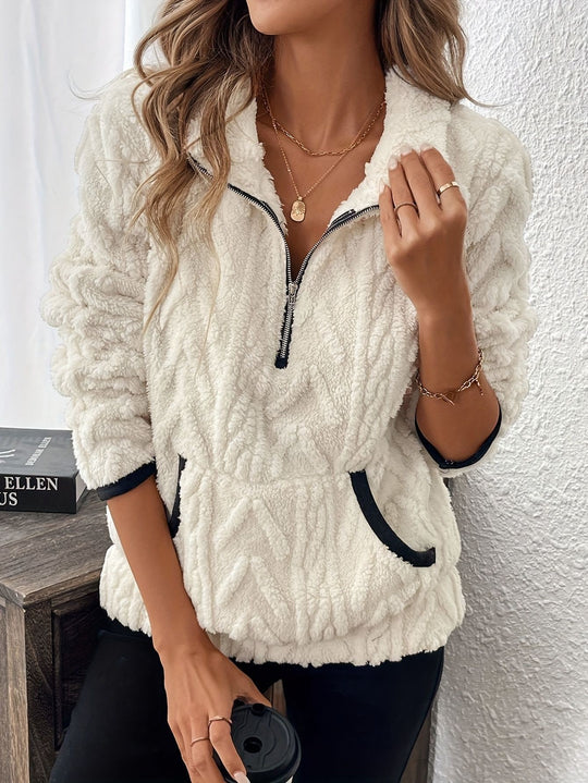 Damen Fleece-Pullover im modernen Strickdesign mit Reißverschluss R&B