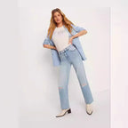Damen Weit geschnittene High-Waist Jeans mit modischen Destroyed-Details R&B