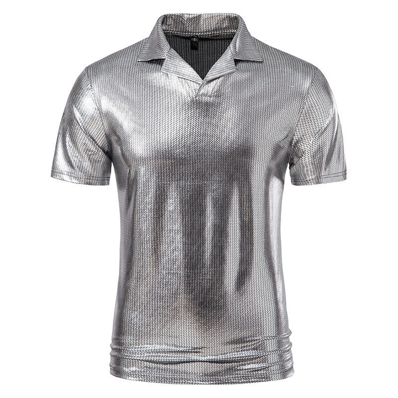 Herren modisches Poloshirt mit glänzendem Design und stylischem V-Ausschnitt R&B