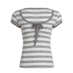 Damen Kurzarm T-Shirt mit verspieltem Schnürdetail R&B
