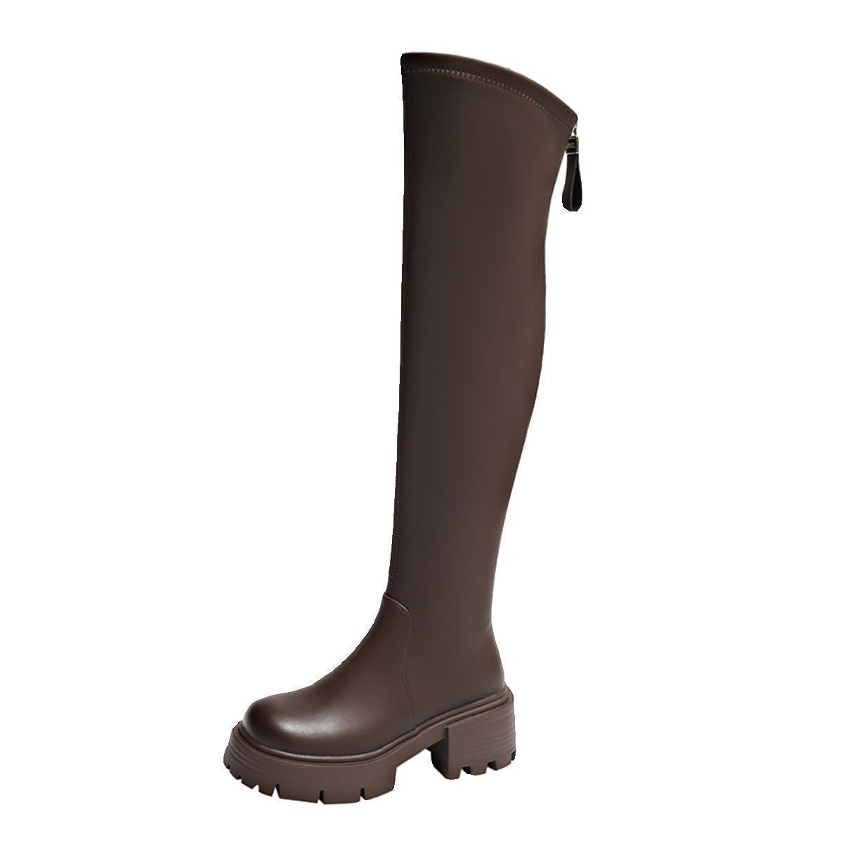 Damen Overknee-Stiefel mit robustem Blockabsatz und elastischem Schaft R&B