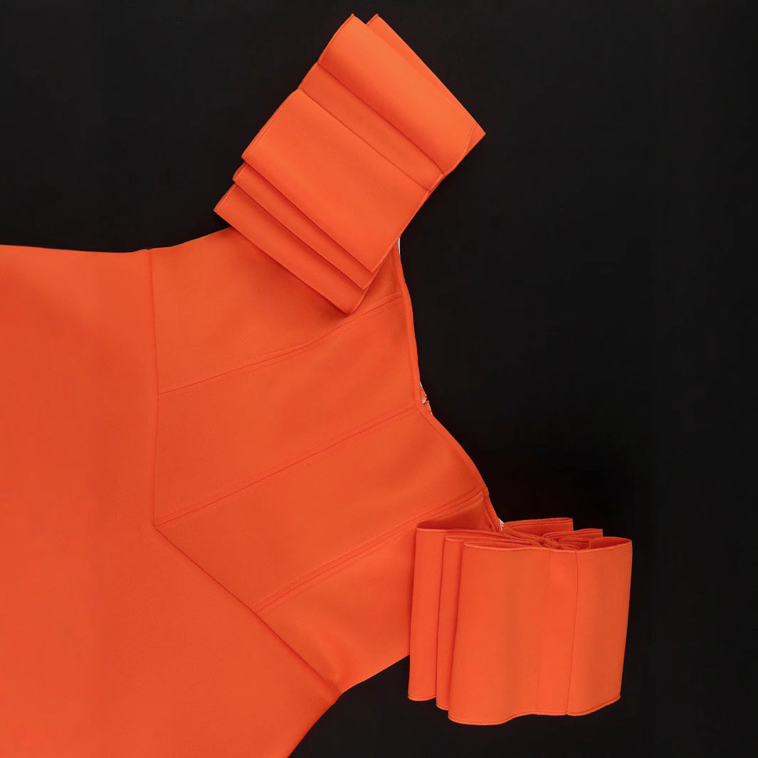 Damen Off-Shoulder Kleid mit Volantärmeln und asymmetrischem Saum R&B