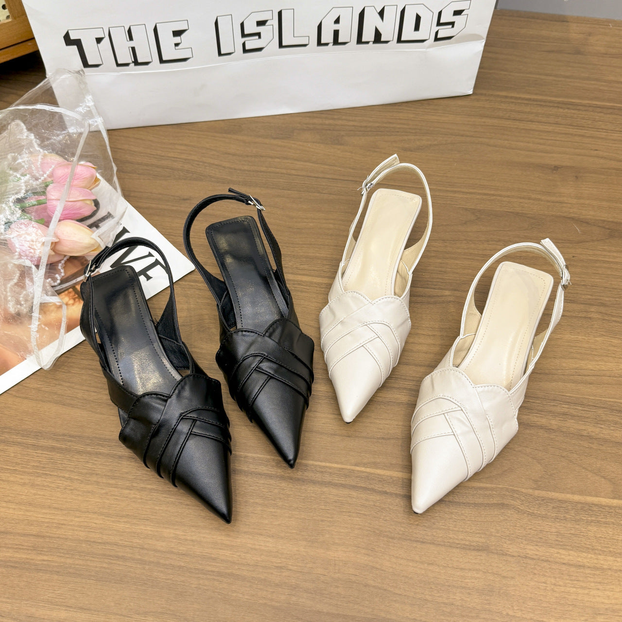 Damen elegante Slingback-Schuhe mit spitzem Zehenbereich R&B